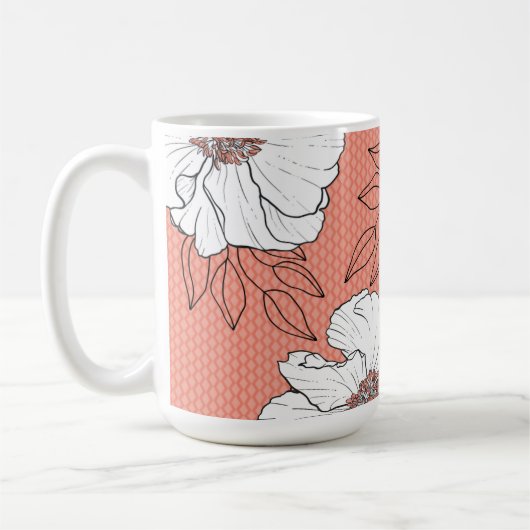 Personalized Elegant White Florals on Coral Koffiemok (Links)