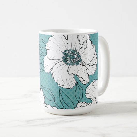 Personalized Elegant White Florals on Teal Koffiemok (Voorkant rechts)