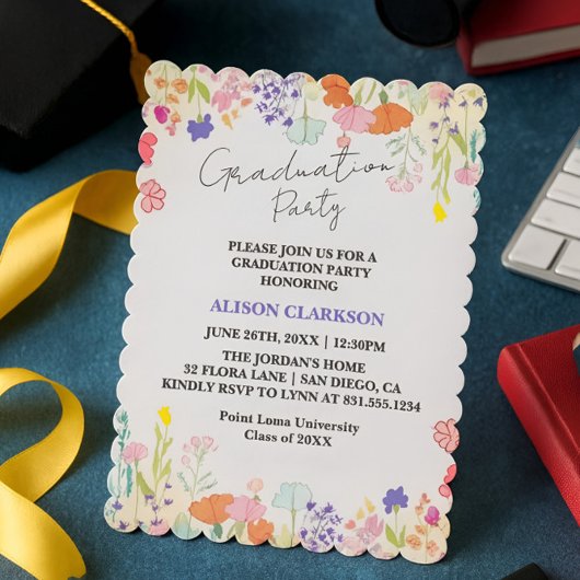 Personalized Elegant Wildflower Graduation Party I Kaart