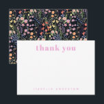 Personalized Elegant Wildflowers Dark Background  Bedankkaart<br><div class="desc">Elegant wildflowers pattern custom name bridal shower thank you card.</div>