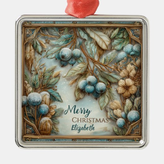Personalized Elegant Winter Botanical Christmas Metalen Ornament (Voorkant)