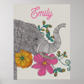 Personalized Elephant Name Kids Room Poster (Voorkant)