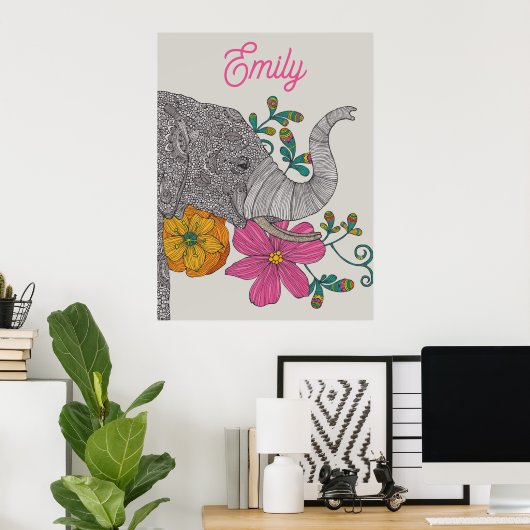 Personalized Elephant Name Kids Room Poster (Thuiskantoor)