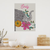 Personalized Elephant Name Kids Room Poster (Keuken)