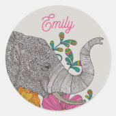 Personalized Elephant Name Round Sticker (Voorkant)