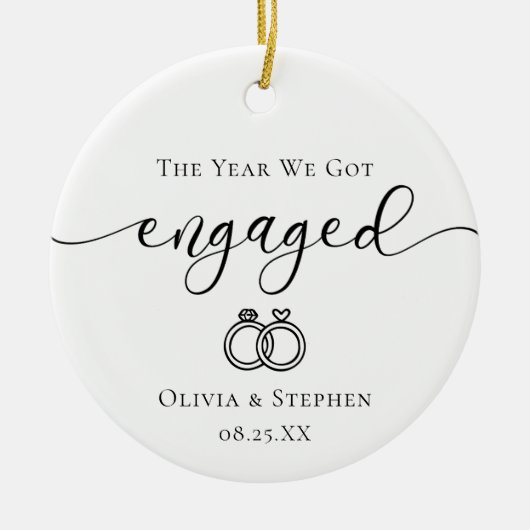Personalized Engaged Line Art Custom Names Date Keramisch Ornament (Voorkant)