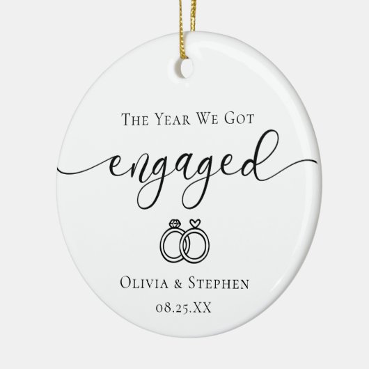 Personalized Engaged Line Art Custom Names Date Keramisch Ornament (Links)