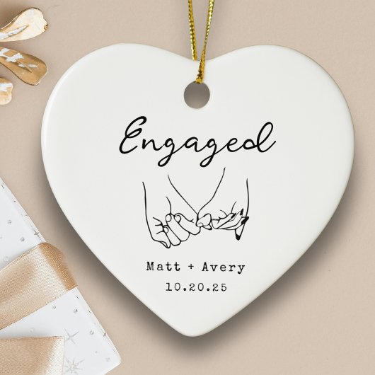 Personalized Engaged Line Art Custom Names Date Keramisch Ornament