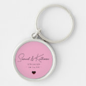 Personalized Engagement Date Pink Heart Script Sleutelhanger (Voorkant)