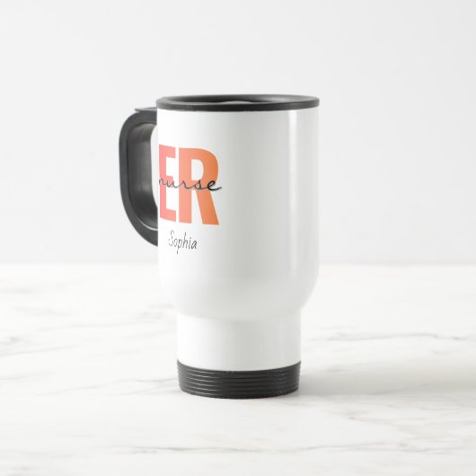 Personalized ER Nurse Bold Typography Reisbeker (Voorkant links)