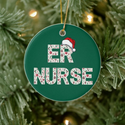 Personalized ER Nurse Christmas Gift Santa Trendy Keramisch Ornament (Boom)
