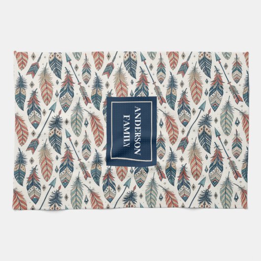 Personalized Ethnic Towel Chic Native Kitchen Art Theedoek (Horizontaal)