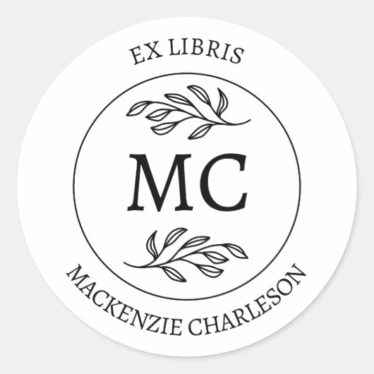 Personalized Ex Libris Monogram Bookplate Ronde Sticker (Voorkant)