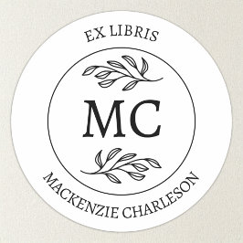 Personalized Ex Libris Monogram Bookplate Ronde Sticker