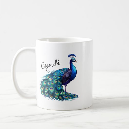 Personalized Exotic Peacock Bird Coffee Mug, Peaco Koffiemok (Links)