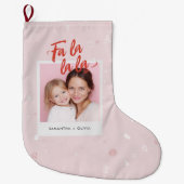 Personalized Fa La La La Pink Christmas Photo Grote Kerstsok (Voorkant)