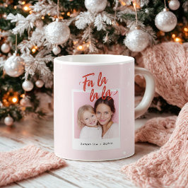 Personalized Fa La La La Pink Christmas Photo Koffiemok