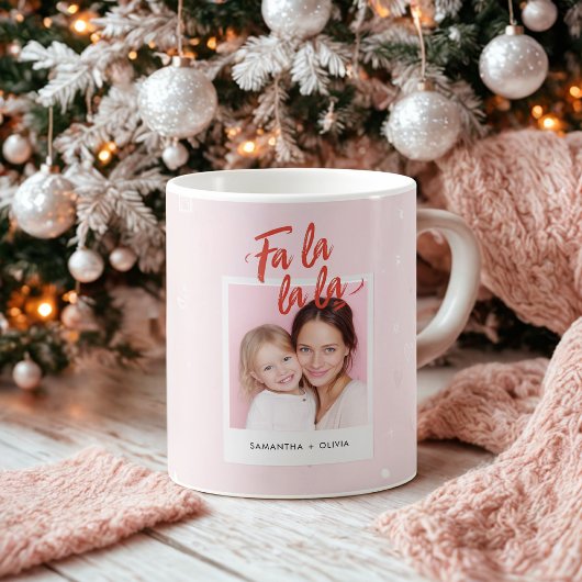 Personalized Fa La La La Pink Christmas Photo Koffiemok