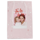 Personalized Fa La La La Pink Christmas Photo Medium Cadeauzakje (Voorkant)