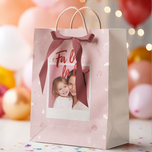 Personalized Fa La La La Pink Christmas Photo Medium Cadeauzakje