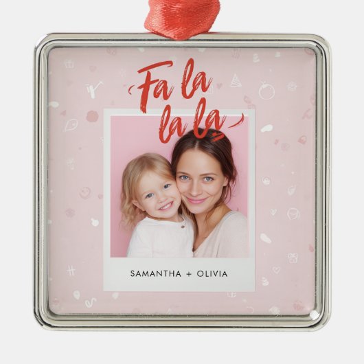 Personalized Fa La La La Pink Christmas Photo Metalen Ornament (Voorkant)