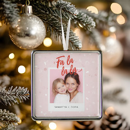 Personalized Fa La La La Pink Christmas Photo Metalen Ornament