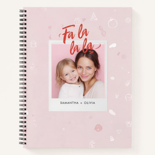 Personalized Fa La La La Pink Christmas Photo Notitieboek (Voorkant)