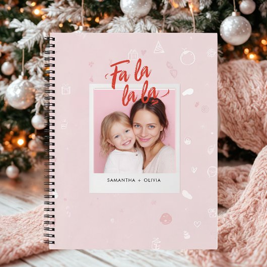 Personalized Fa La La La Pink Christmas Photo Notitieboek