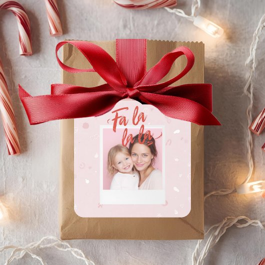 Personalized Fa La La La Pink Christmas Photo Vierkante Sticker