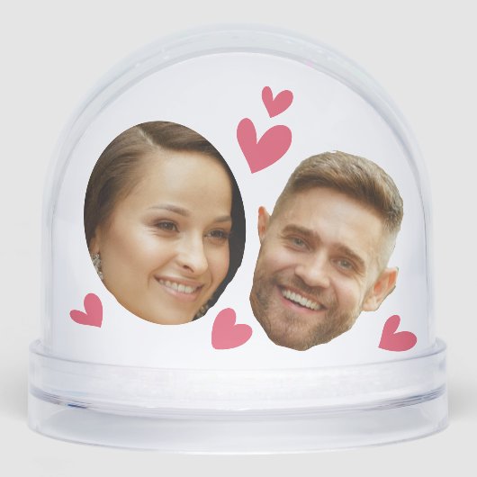 Personalized Face Custom Photo With Heart Couple Sneeuwbol (Voorkant)
