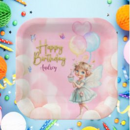 Personalized Fairy Party Paper Plate – Pink & Blue Papieren Bordje