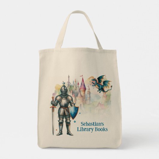 Personalized Fairy Tale Knight Library Book Tote Bag (Achterkant)