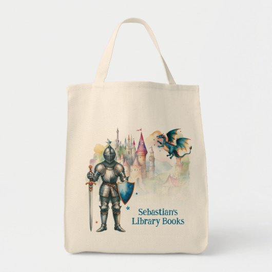 Personalized Fairy Tale Knight Library Book Tote Bag (Voorkant)