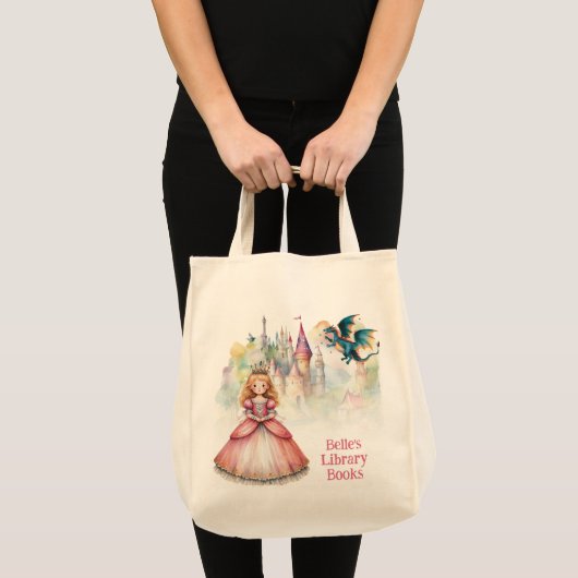 Personalized Fairy Tale Princess Dragon Library Tote Bag (Voorkant (product))