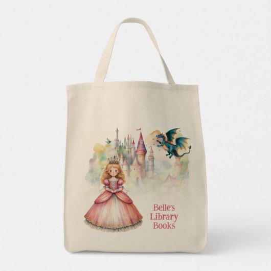 Personalized Fairy Tale Princess Dragon Library Tote Bag (Achterkant)