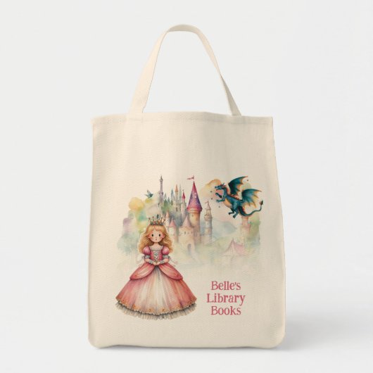 Personalized Fairy Tale Princess Dragon Library Tote Bag (Voorkant)
