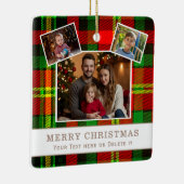 Personalized Family 3 Photo Green Plaid Christmas  Keramisch Ornament (Rechts)