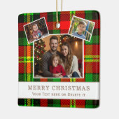 Personalized Family 3 Photo Green Plaid Christmas  Keramisch Ornament (Links)