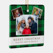 Personalized Family 3 Photo Green Plaid Christmas Keramisch Ornament (Rechts)
