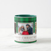 Personalized Family 3 Photo Green Plaid Christmas Mok (Midden)