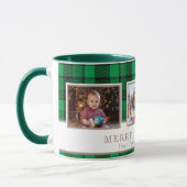 Personalized Family 3 Photo Green Plaid Christmas Mok (Links)