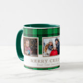 Personalized Family 3 Photo Green Plaid Christmas Mok (Voorkant links)
