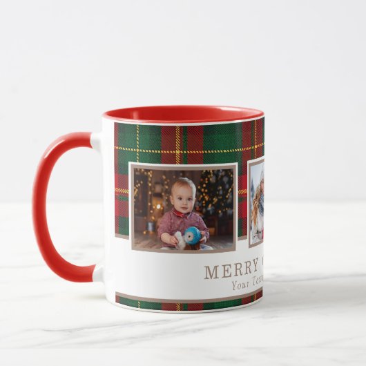 Personalized Family 3 Photo Plaid Christmas  Mok (Links)