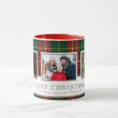 Personalized Family 3 Photo Plaid Christmas  Mok (Midden)