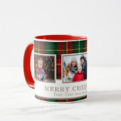 Personalized Family 3 Photo Plaid Christmas  Mok (Voorkant links)