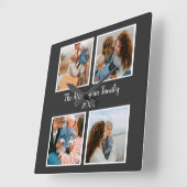 Personalized family 4 photo collage template vierkante klok (Hoek)