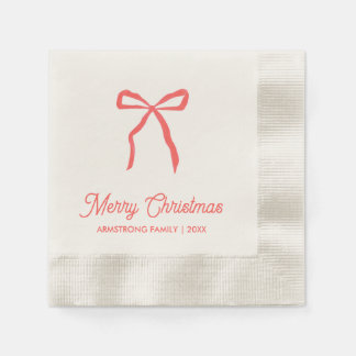 Personalized Family Christmas Party Red Bow Servet