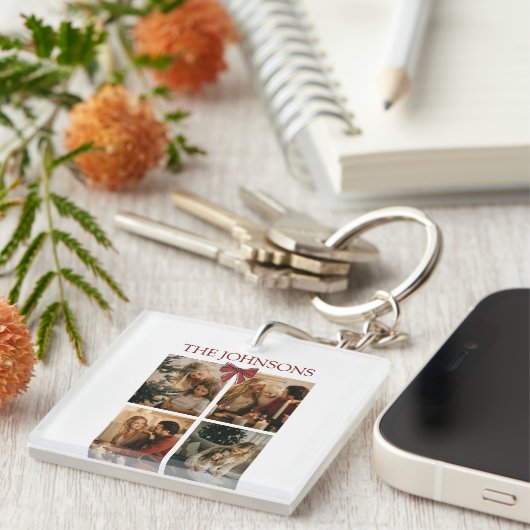 Personalized Family Christmas Photos Keychain (Voorkant Rechts)