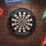 Personalized Family Dartboard Stay Focused Wall  Dartbord<br><div class="desc">This personalized family dartboard wall art features a bold and sporty design with the inspiring message “Stay Focused.” Customize it with your family name to create a unique decoration for game rooms, man caves, or home entertainment spaces. Perfect as a housewarming gift, family gift, or motivational décor for dart lovers...</div>
