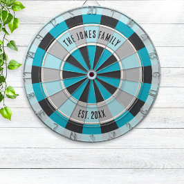 Personalized Family Name and Year Modern Blue Dartbord